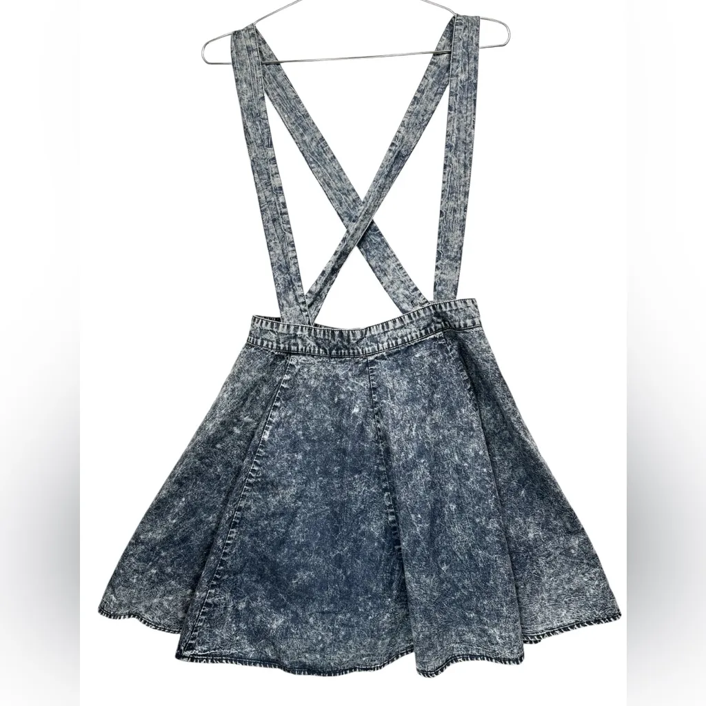 Acid Wash Denim Cotton Mini Skater Skirt Button On Suspenders En Crème Y2K Retro Blue Size M - Image 2
