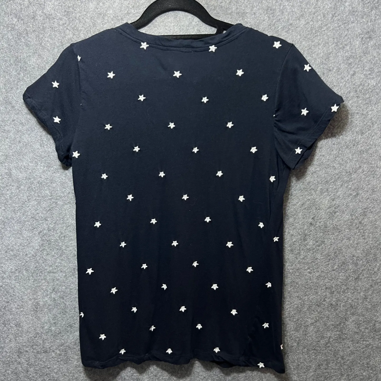 For The Republic‎ Women's M Navy V-Neck T-Shirt White Star Print Cotton Modal - Image 5