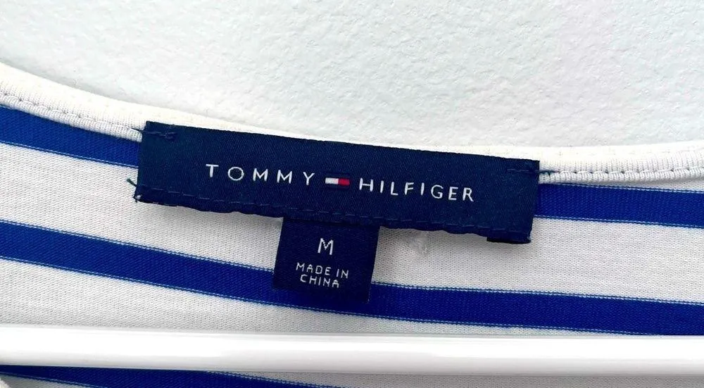 Tommy Hilfiger Blue and White Striped Dress with Lace Design Size Medium - Image 3