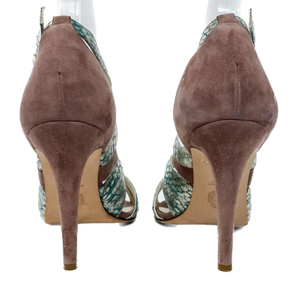 Sarah Flint Aqua Mauve & Gold Suede & Snakeskin Print Vilma Sandals size 37 - Image 7
