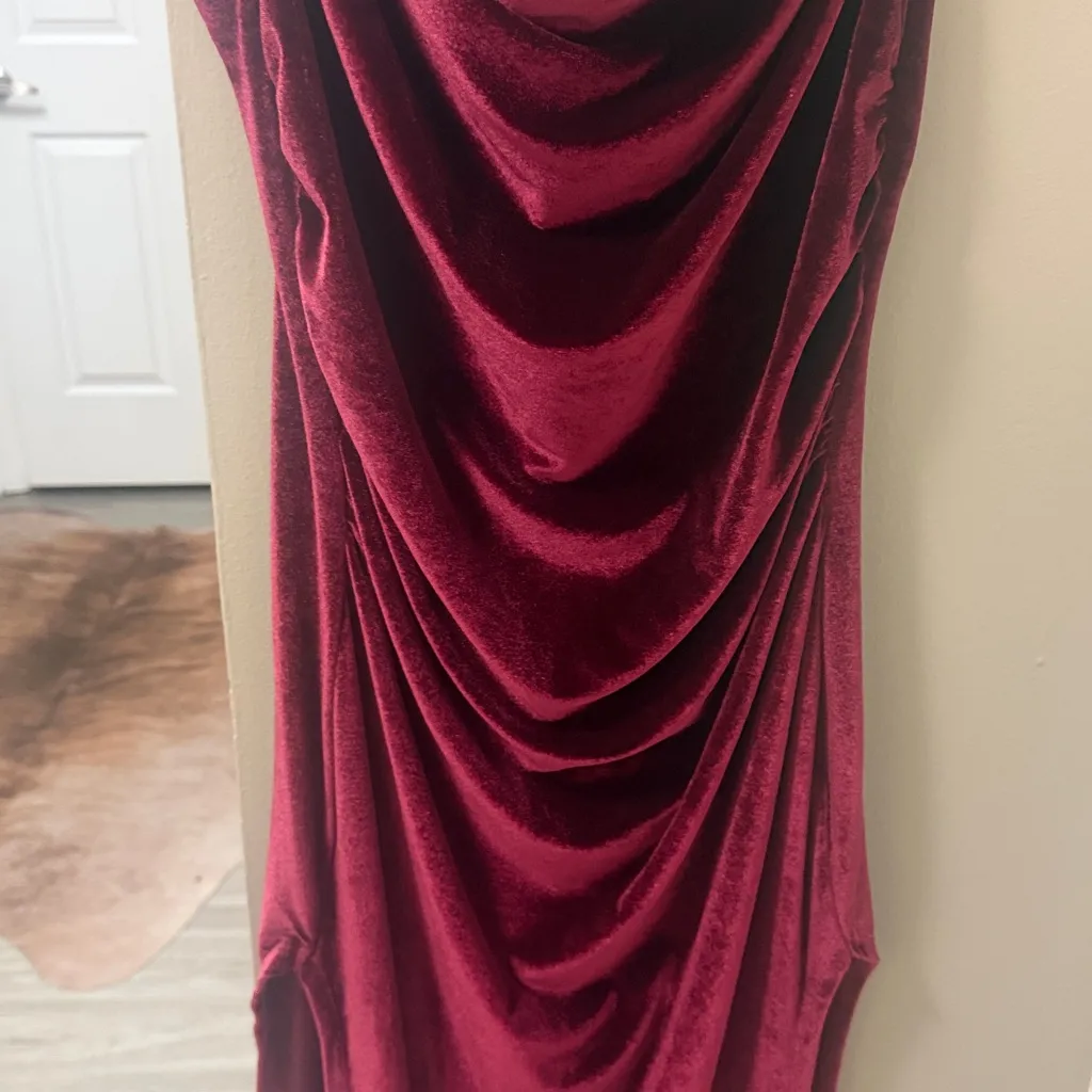 SHEIN SXY Burgundy Velvet Cowl neck midi Dress w slits L, NWT - Image 5