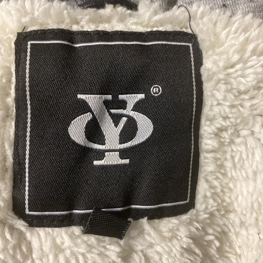 Stylish Black Faux Leather Moto Jacket with Gray Hood Faux Fur Lined Size Small - Image 9