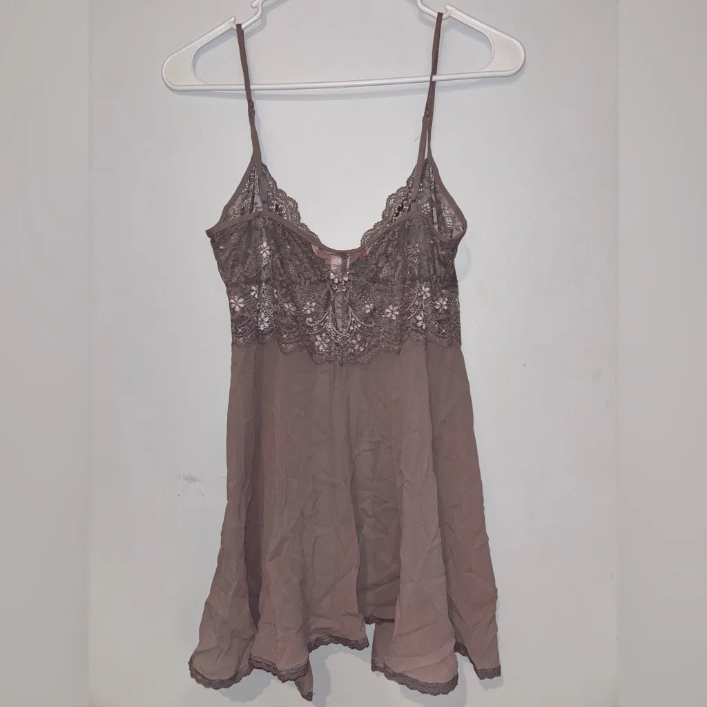 Victoria's Secret Y2K 2000 100% Silk Soft Purple Lace Tie Front Chemise Slip - Image 5