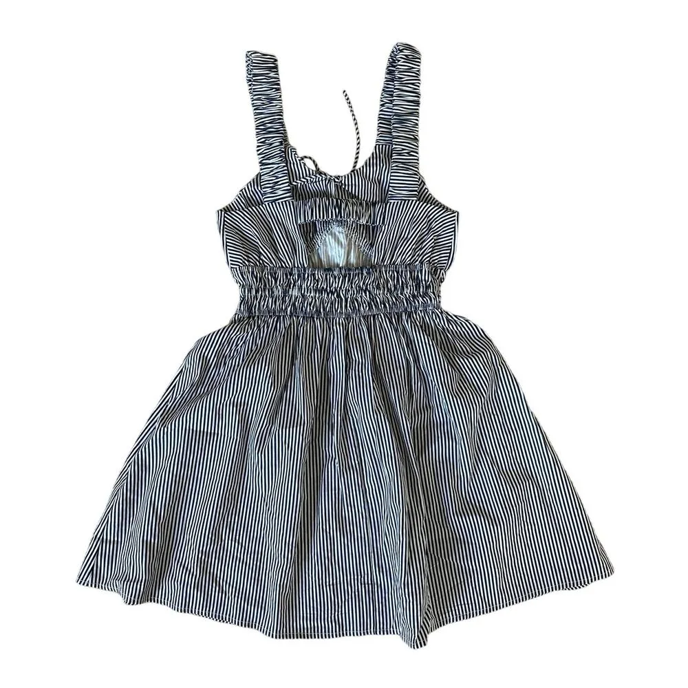 ASOS Design - Wide Strap Channel Waist Mini Striped Sundress in White & Blue - Image 4