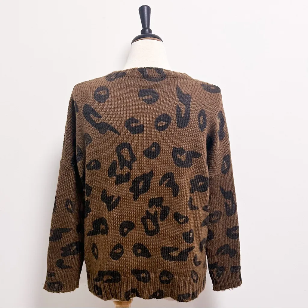 Wooden Ships Brown Leopard Animal Print Crew Neck Boxy Mohair Wool Sweater S/M - Image 4