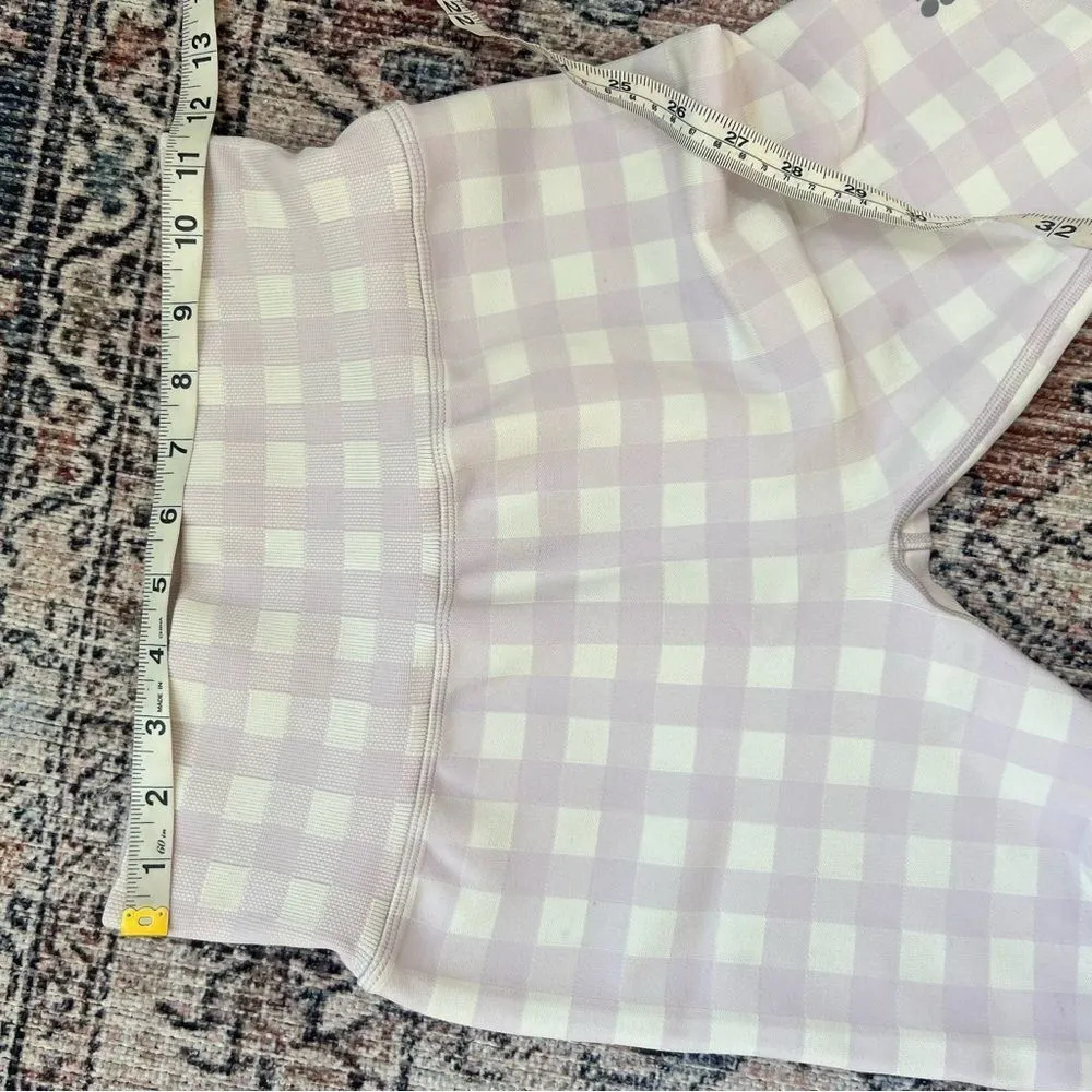 Sweaty Betty Gingham Lavender and White High-Waisted Biker Shorts Medium 8” - Image 14