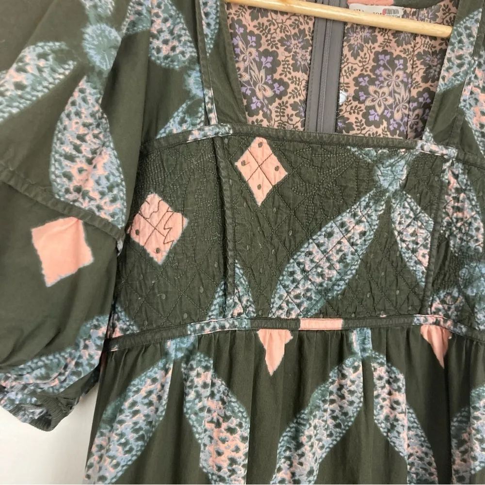 Ulla Johnson army green boho pint tiered knee/midi length dress. Size 6 - Image 4