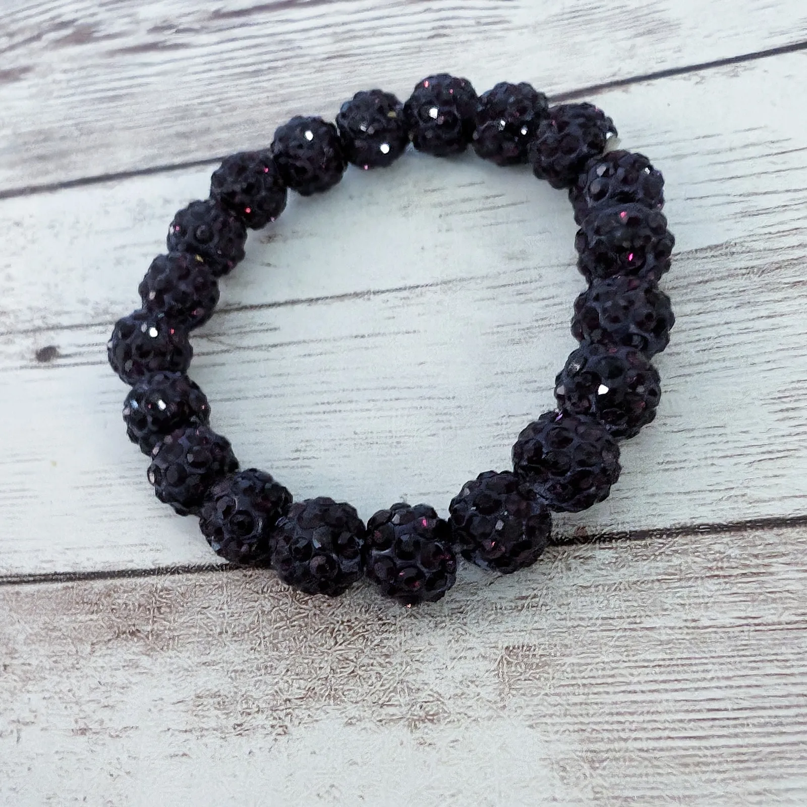 Vintage Stretch Bracelet Dark Purple Chunky Balls - Image 7