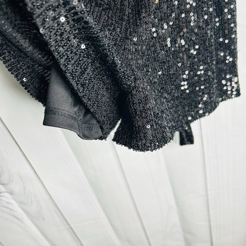 Midnight Doll Black Full Sequin Shorts Romper Tie Waist Sz XS Long Sleeve - Image 8