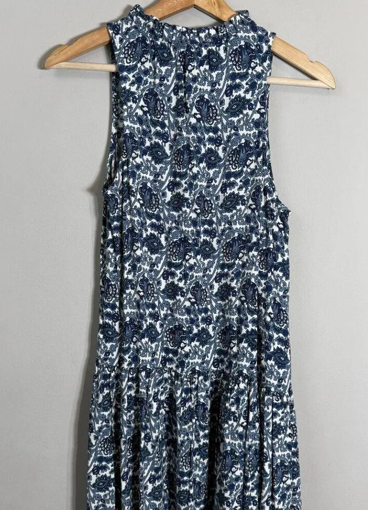 Mango Floral Paisley Print Button Up Tiered Maxi Dress Women's 2 Blue White NWT - Image 11