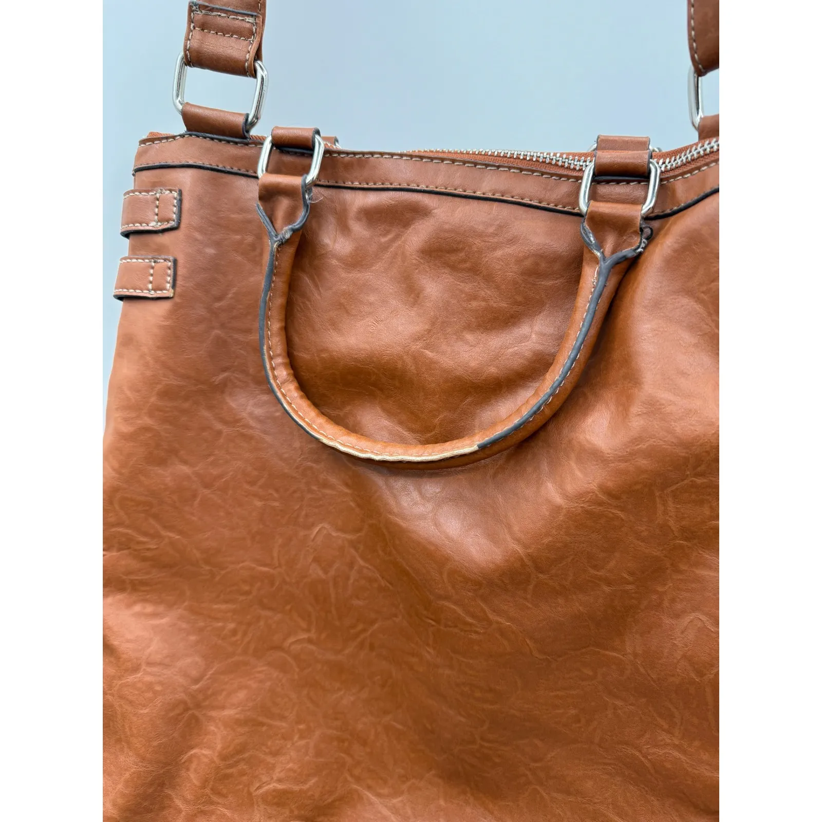 Nine West Brown Faux Leather Crossbody Bag Studded Zip Pocket Shoulder‎ Purse - Image 9