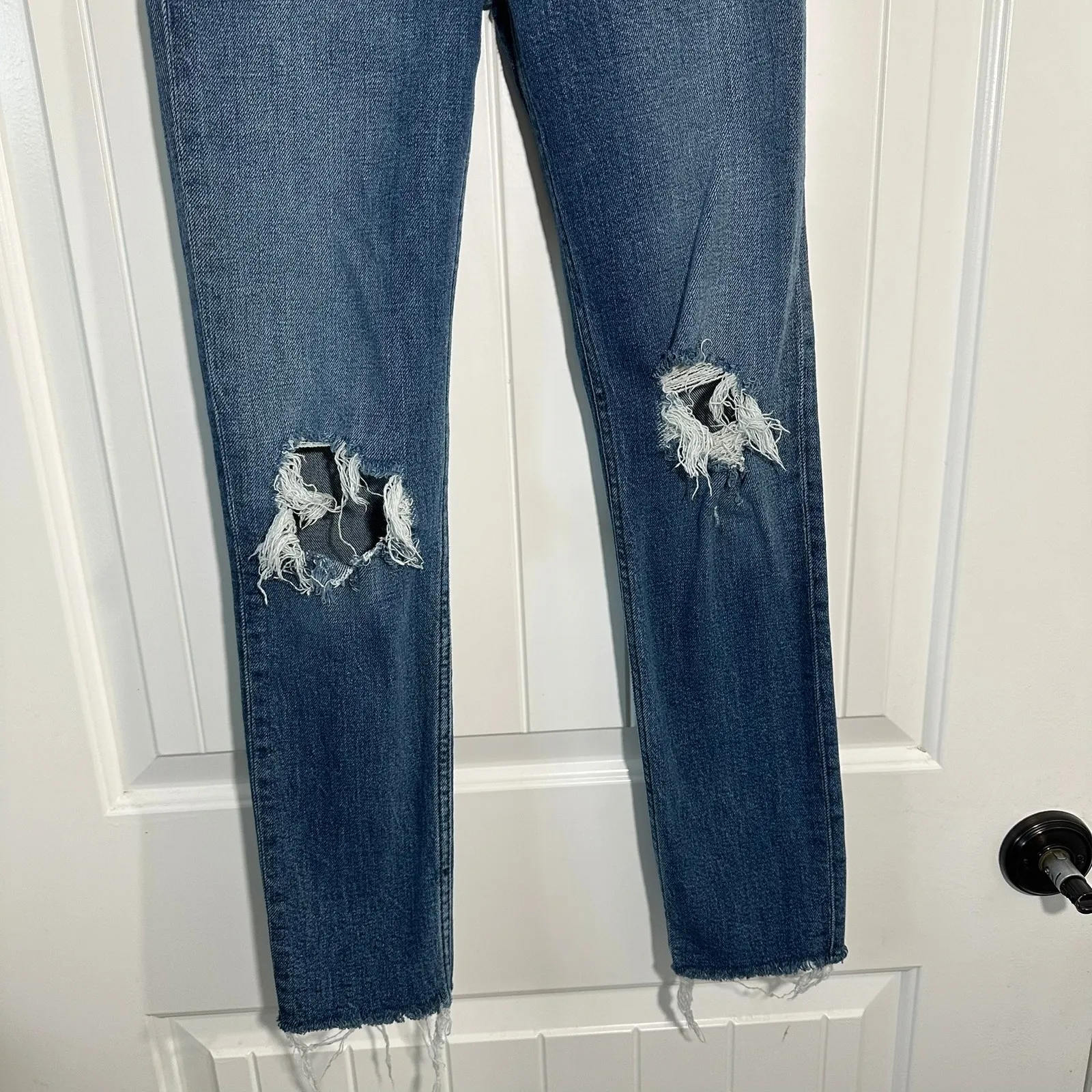 RE/DONE High Rise Ankle Crop Distressed Raw Hem Blue Jeans Size‎ 23 - Image 3