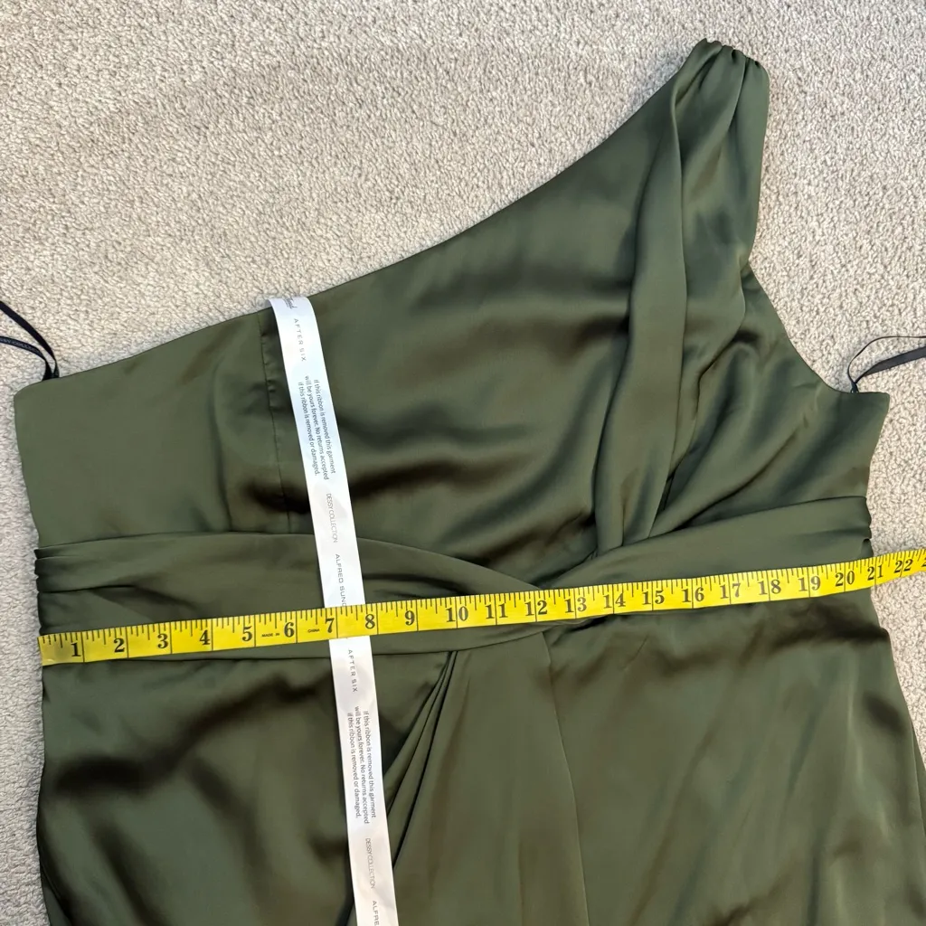 Dessy Collection 3111 One Shoulder Satin Gown Olive Green 22W - Image 9