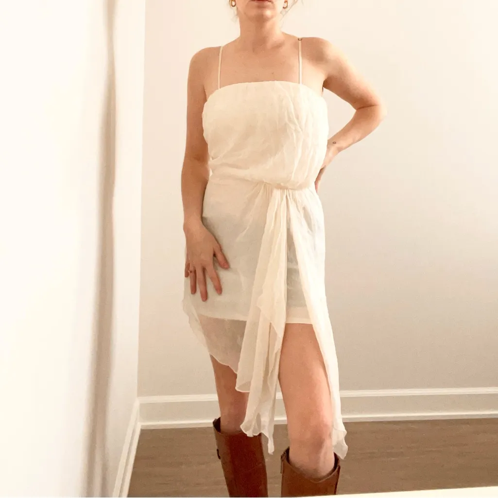 Alice + Olivia Silk Cream Mini Dress - Image 3