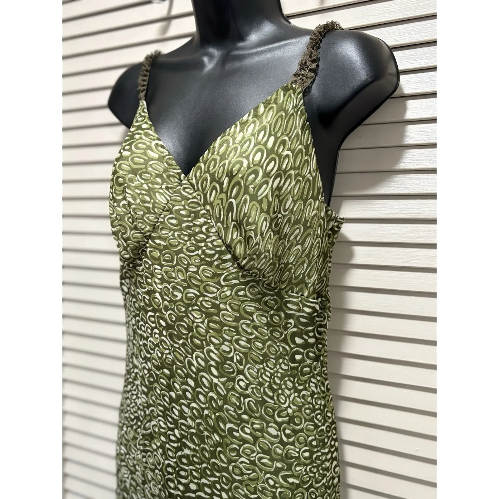Believe Green Geo Chiffon Sleeveless Maxi Dress Size‎ 12 Lace Straps Lined - Image 2