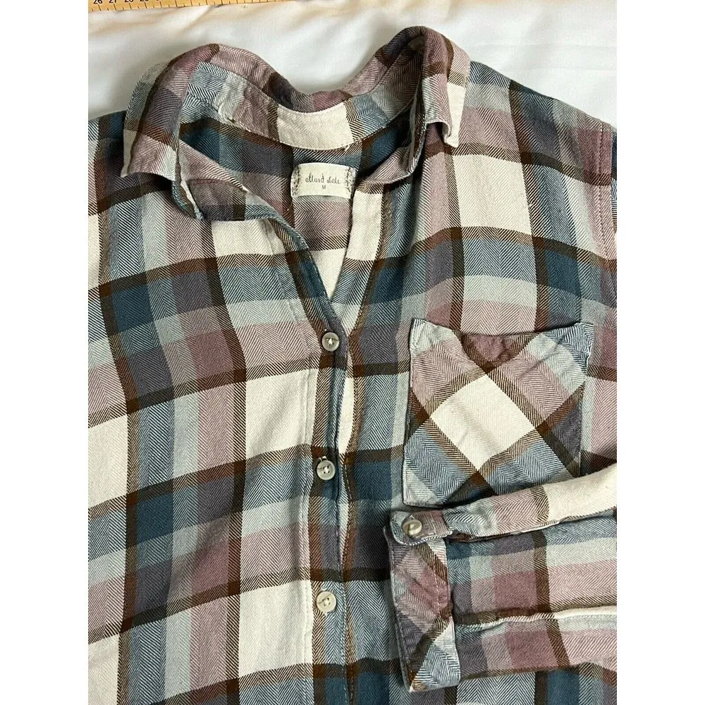 Altar'd State Button Front Plaid Rayon Roll Tab Sleeve Light Weight Medium Shirt - Image 5