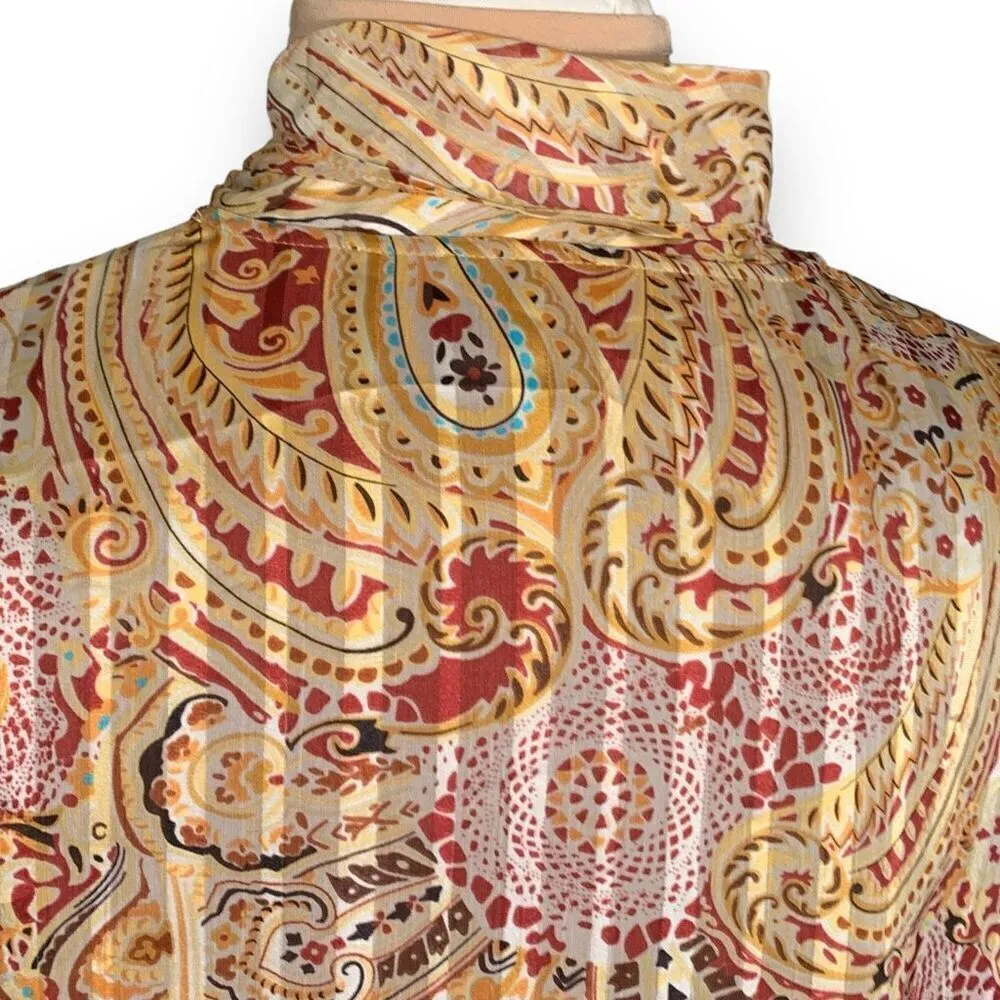 Vintage Evan Picone Blouse Bow High Neck Tie Detail Long Sleeve Gold Paisley Top Size 18W - Image 5