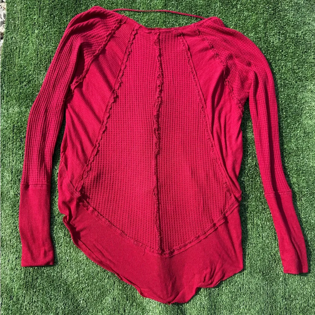 We The Free Free People Catalina Thermal Vibrant Red Knit Top Size S - Image 4
