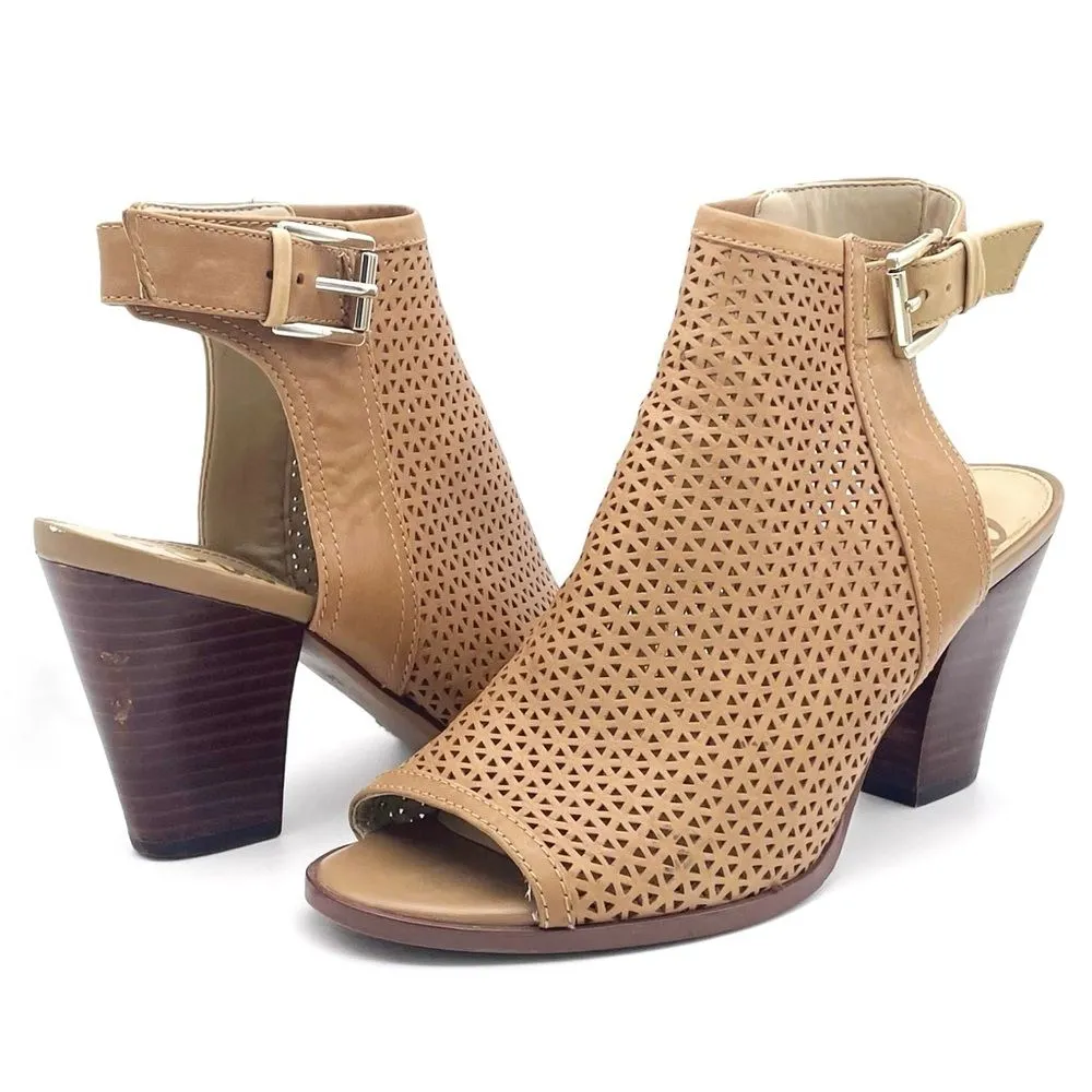 Sam Edelman Henri Tan Leather Perforated Block Heel Open Toe Sandal Size 8.5 - Image 3