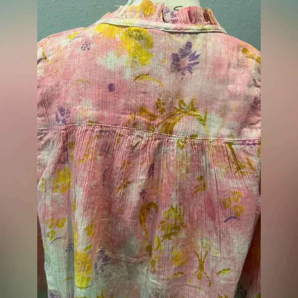 New Anthropologie Pilcro Tavi Tie Dye Floral Gauze Blouse Size XS Pink - Image 7