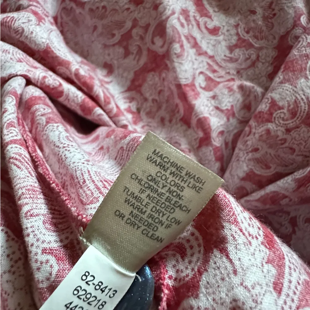 Vtg J. Jill Red & White Linen/Cotton Botanical Dress, Size XL - Image 6