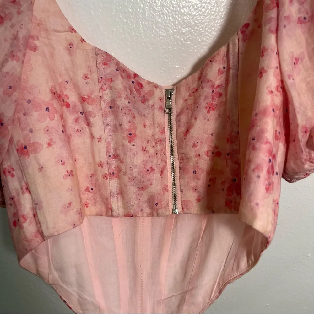 Bardot Kiah Puff Sleeve Corset Top Pink Purple Floral 4 - Image 8