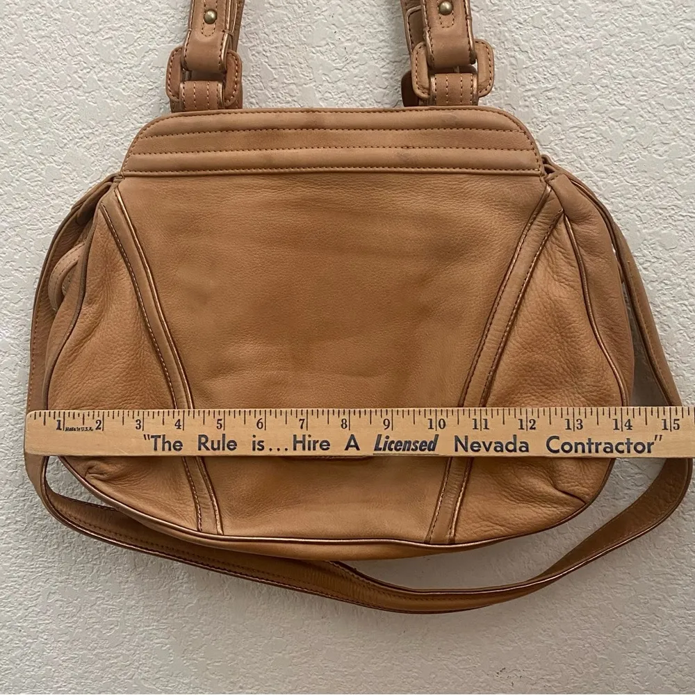 Vintage COLE HAAN Camel Tan Leather Triple Compartment Satchel Crossbody Bag - Image 14