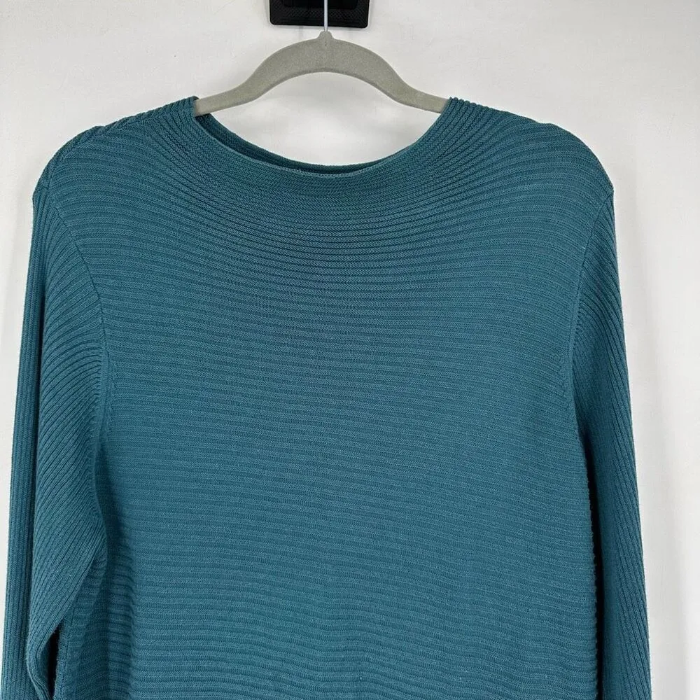 Logo Lori Goldstein Women's Ribbed Stitch Cloudia Sweater Teal Large Mock‎ Neck - Image 5