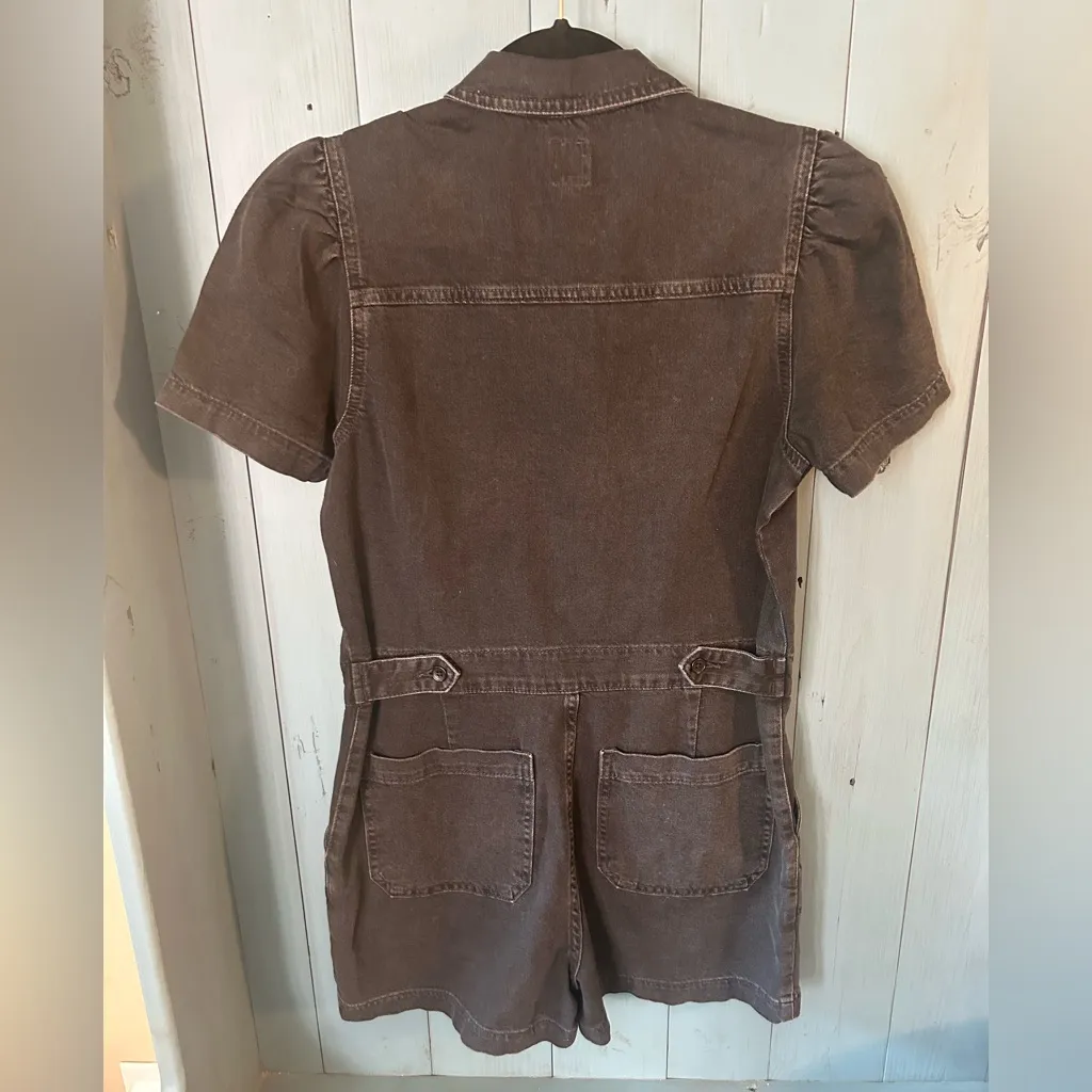 GAP Charcoal Black Denim Romper Puff Sleeves | Women’s Size 8 - Image 5