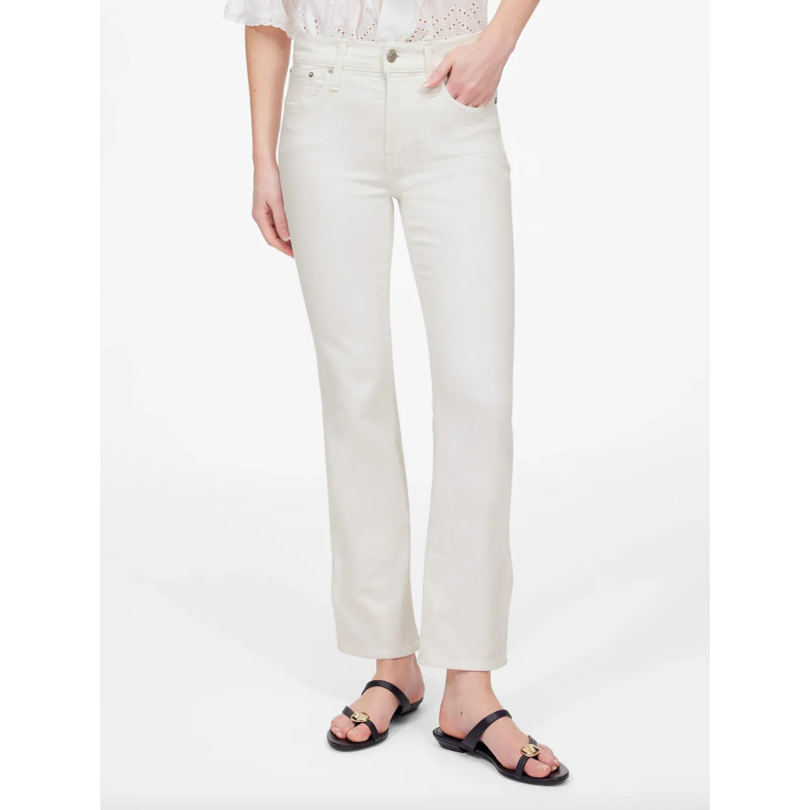 Madewell Petite Kick Out Crop Jeans Pure White Stretch Mid Rise Flare US 33P NWT - Image 2