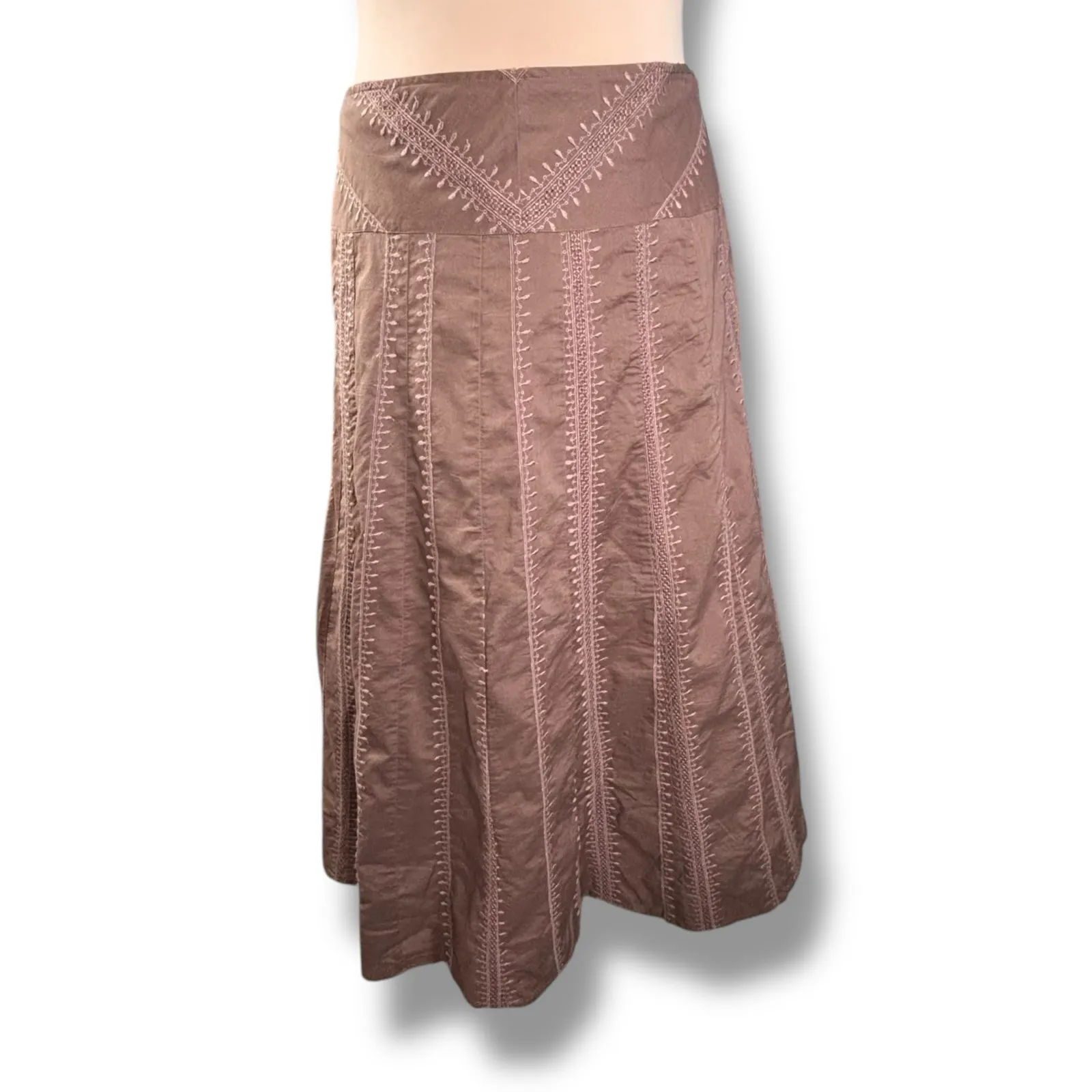 J.Jill Dark Brown Embroidered Cotton Maxi Skirt Size 16 NWT Bohemian Fall Autumn - Image 2