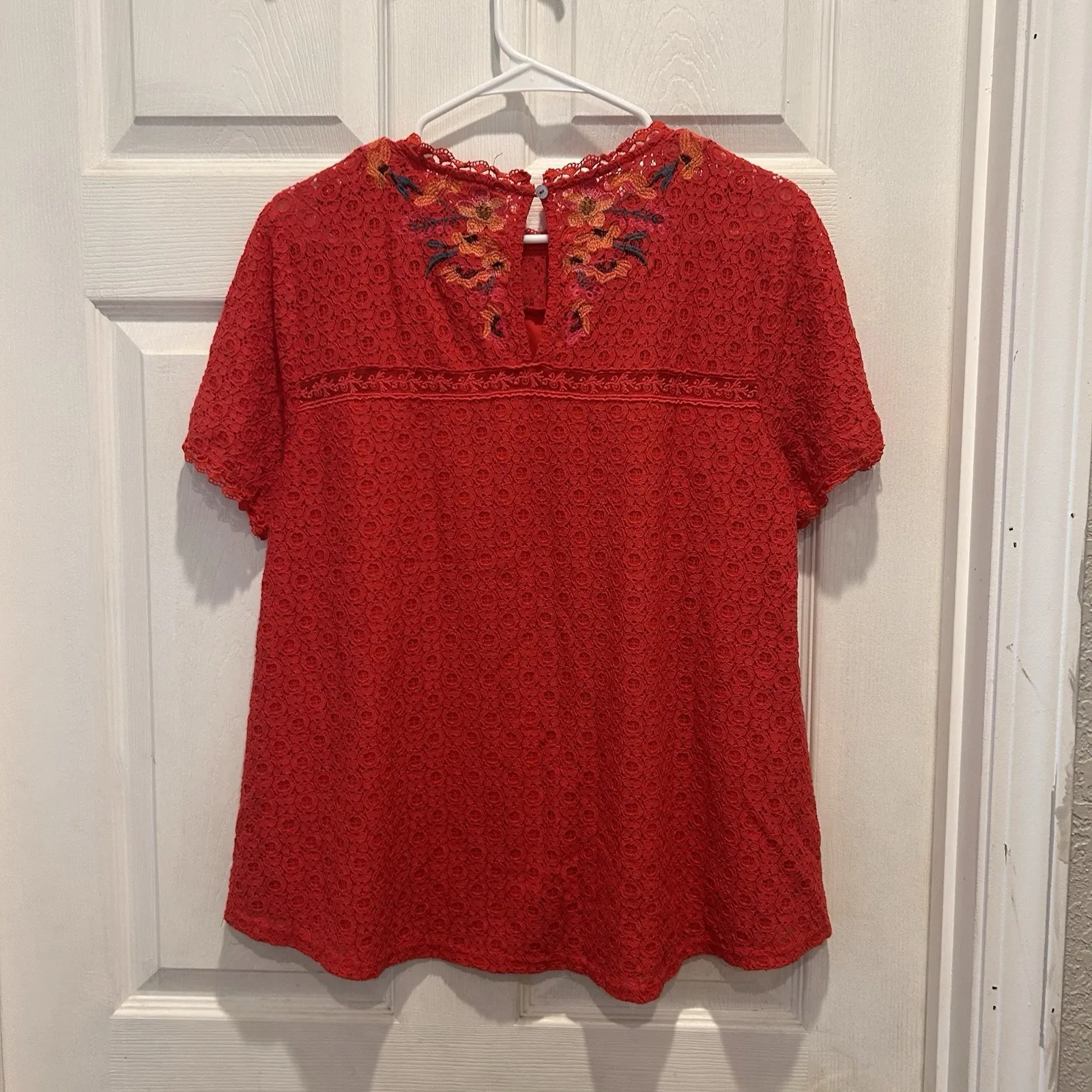 Altard State Red Lace Floral Embroidered Short Sleeve Top Womens S Valentine's - Image 9
