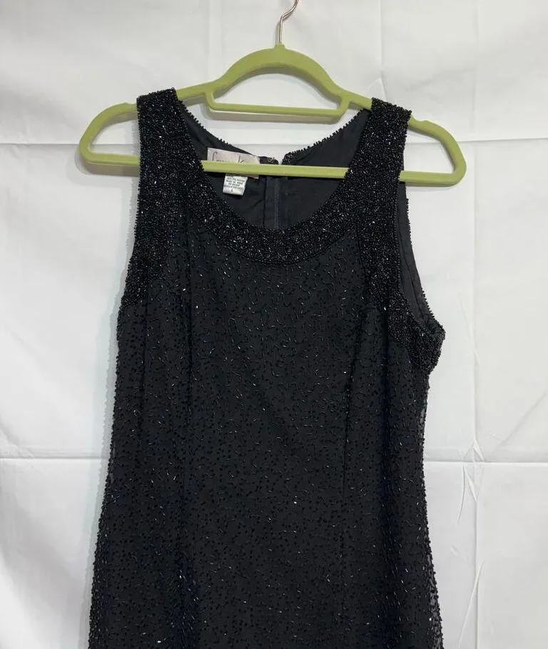 Laurence Kazar Black Beaded Vintage Mini Dress Sz L - Image 3