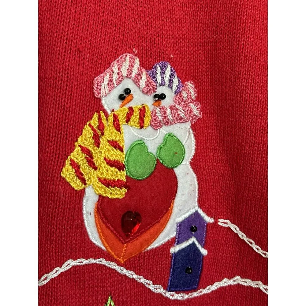 Lisa‎ International Women's Ugly Christmas Sweater Embellished Embroidered Sz S Red - Image 4