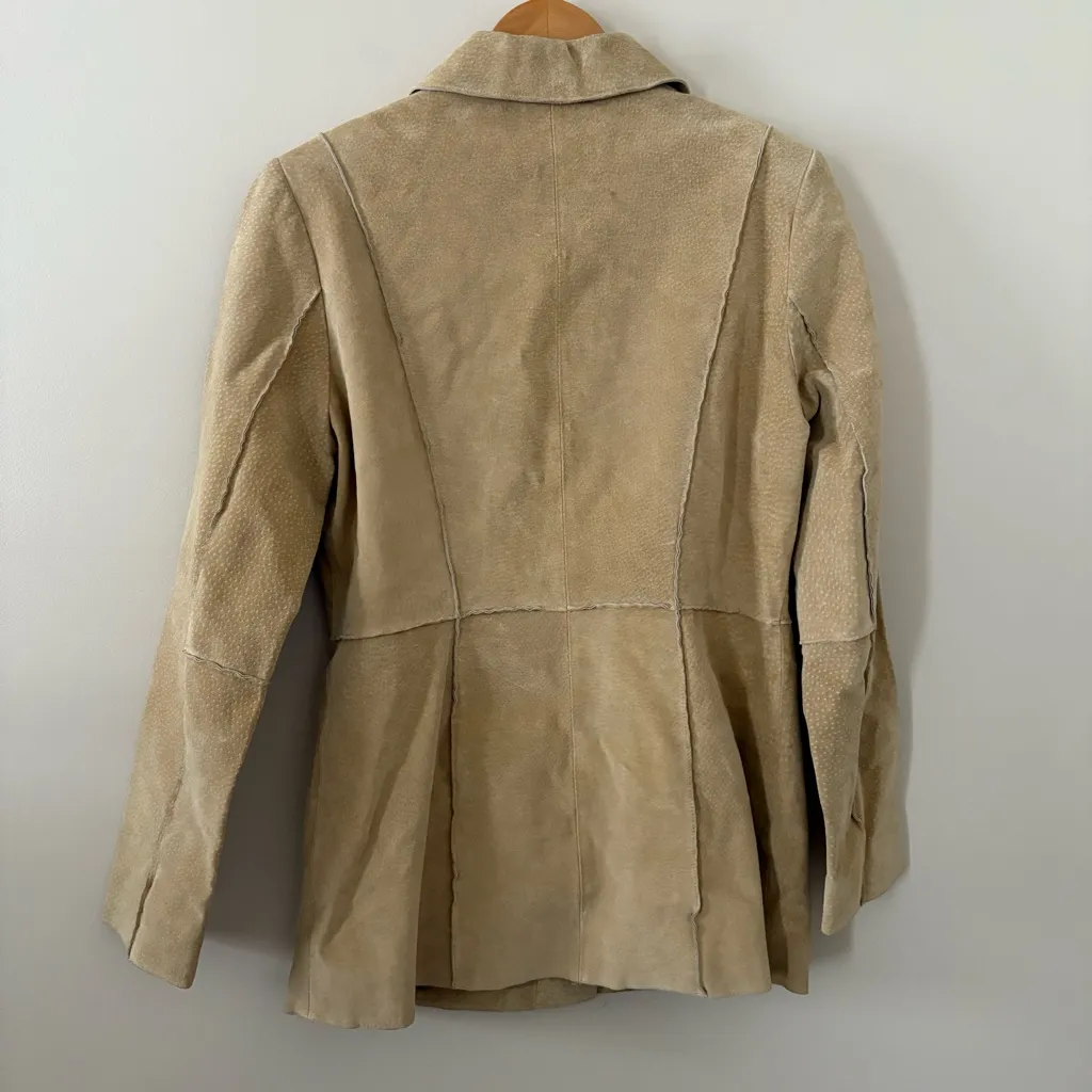Vintage Y2K Blue Asphalt 100% leather suede jacket tan button front women size L Size L - Image 12