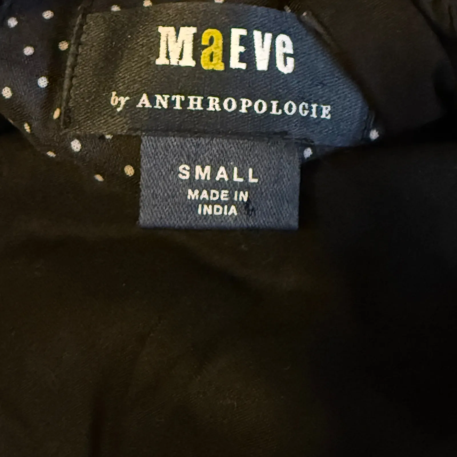 Maeve Anthropologie‎ Dress Small Black White Polka Dot Long Sleeve Tie Back - Image 2