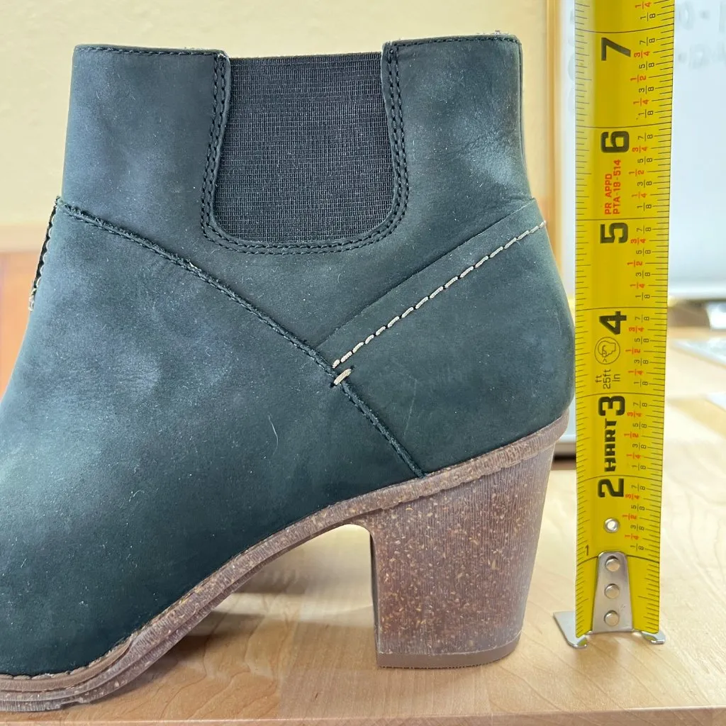 Clarks Black Nubuck Leather Ankle Boots Block Heel Side Elastic Panel Size 10 - Image 9