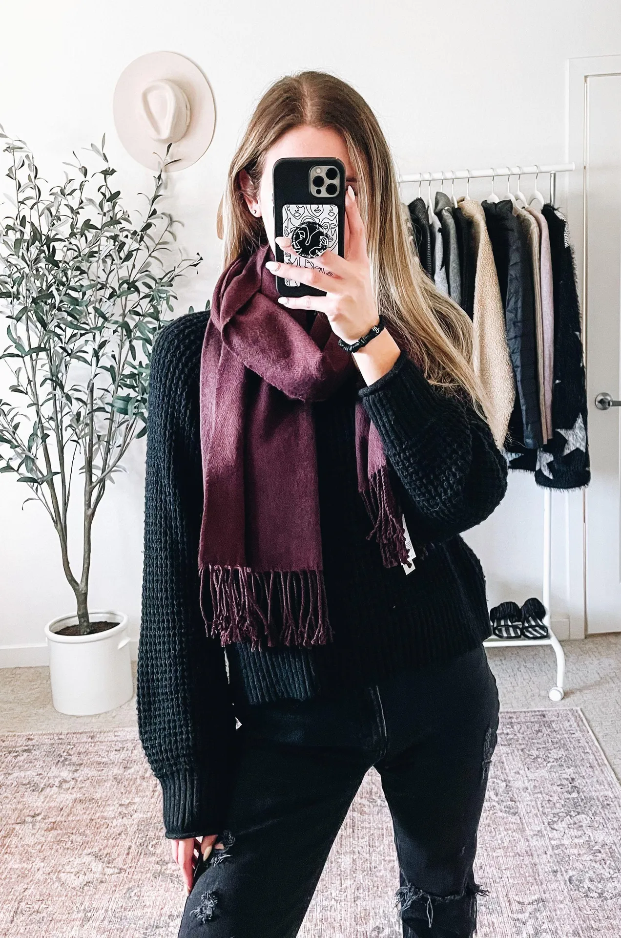 Chocolate Brown Rectangle Fringe Scarf - Image 3