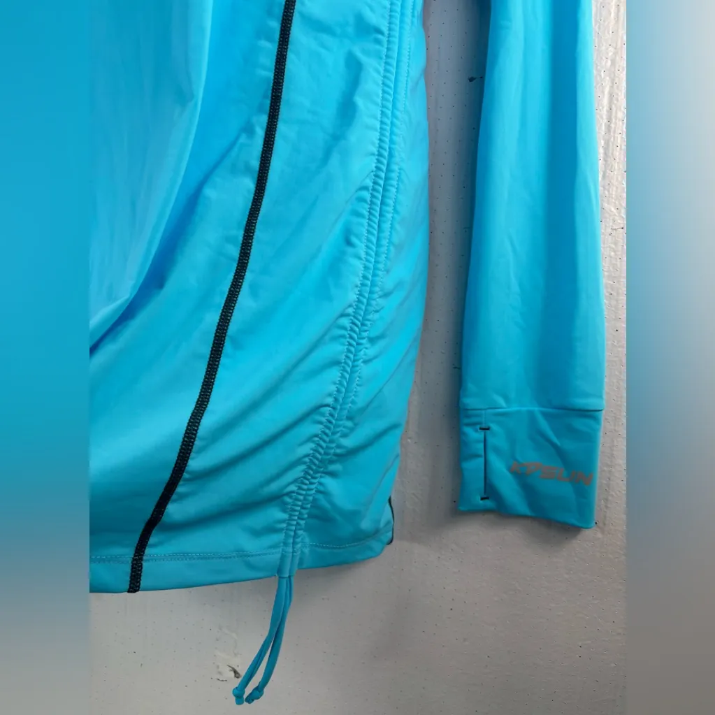 KP Sun L Rashguard Mini Dress Tunic Top Side Scrunch Thumb Hole Top in Turquoise Blue Size L - Image 5