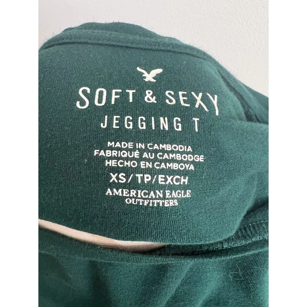 AEO Junior's Soft & Sexy Green Long Sleeve Jegging T-shirt XS - Image 6