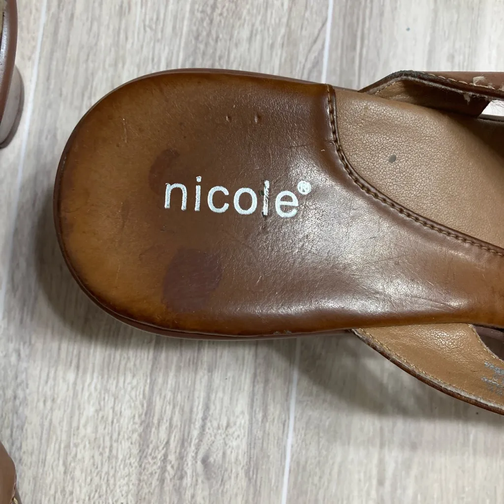 Nicole Brown Faux Leather with Cutout Detail Slip On Sandals Size 7 - Image 4