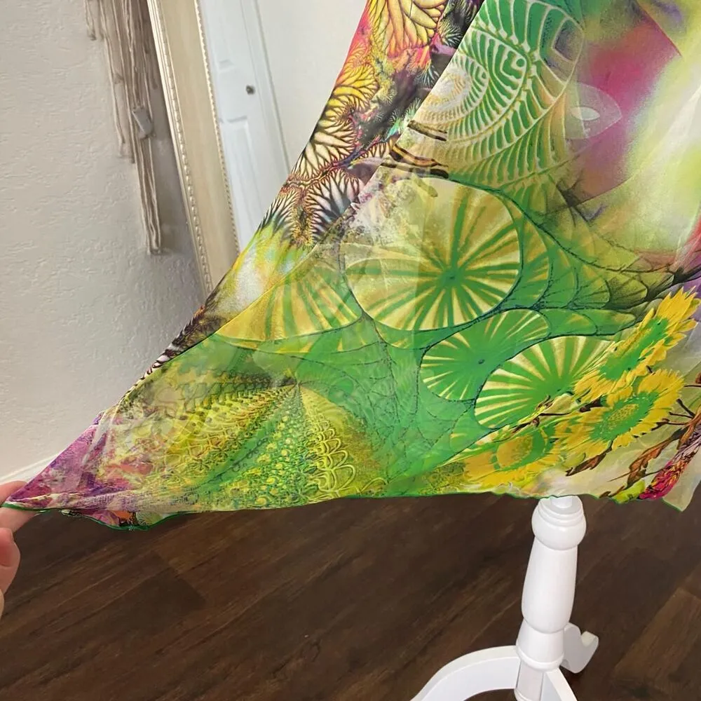 Faith Early 2000's Fairy Flutter Green Pink Flowy Mesh Mini Midi Sequin Dress M Size M - Image 4