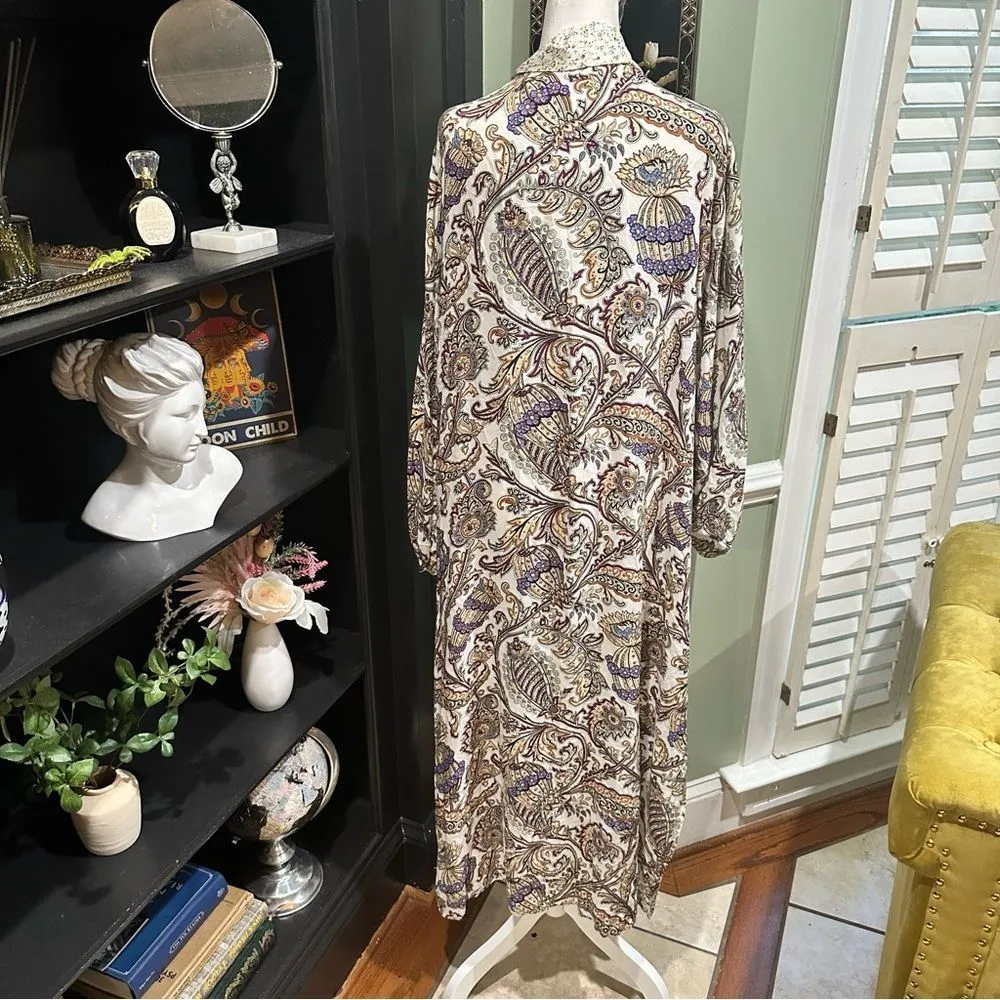 GiGio USA Boho Floral Paisley Kimono Duster Robe | Size Large Blue - Image 8