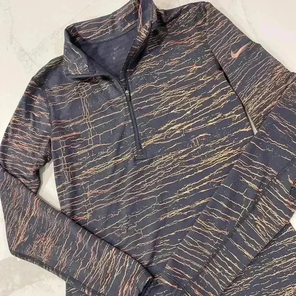 Nike Pro DriFit HalfZip Pullover Activewear Top BlueCopper Womens Large TightFit - Image 2