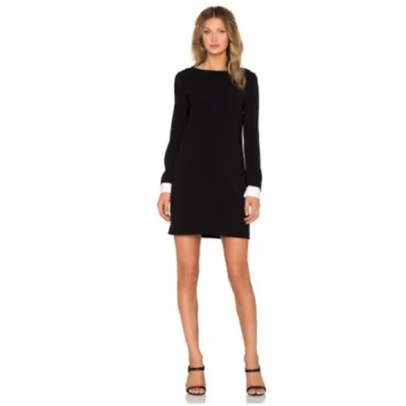 Theory Amszia Sheath Dress Size 2 Long Sleeve White Cuff Crepe Black Workwear‎ - Image 16