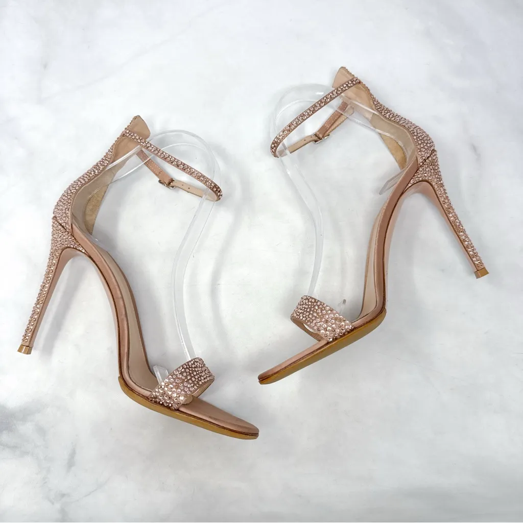 Gianvito Rossi Portofino Swarovski Crystal Rhinestone Sandal Heels Rose Gold 39 - Image 10