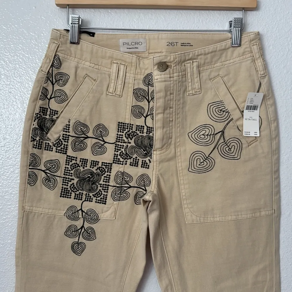 NWT Anthropologie 26T Pilcro Yaya Embroidered Mid-Rise Crop Flare Jeans in Cream - Image 6