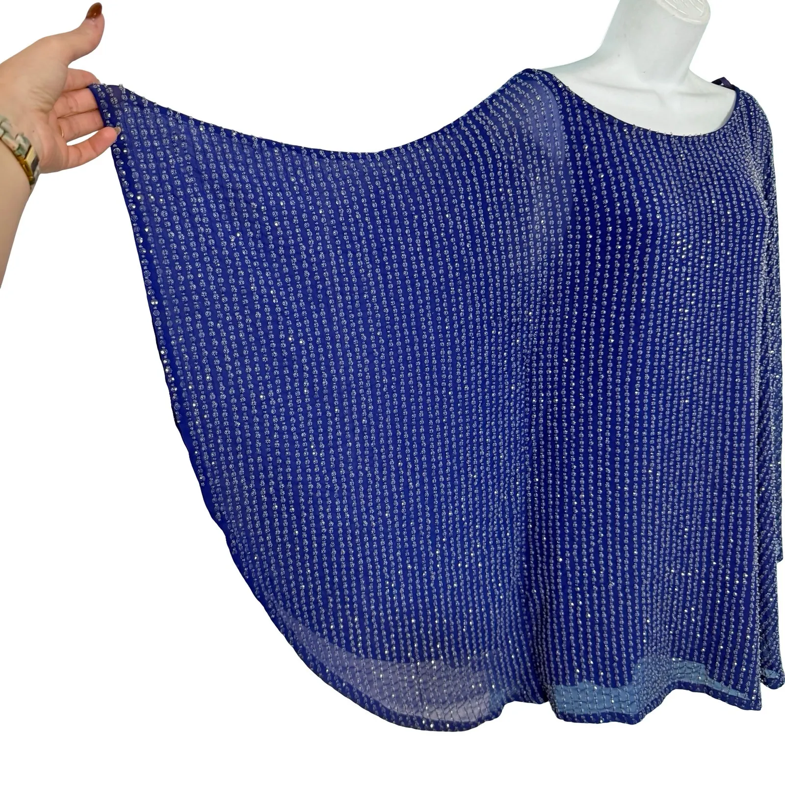 Free People Deep Sea Blue Purple Chrysallis Beaded Sequin Kaftan Mini Dress XS - Image 5