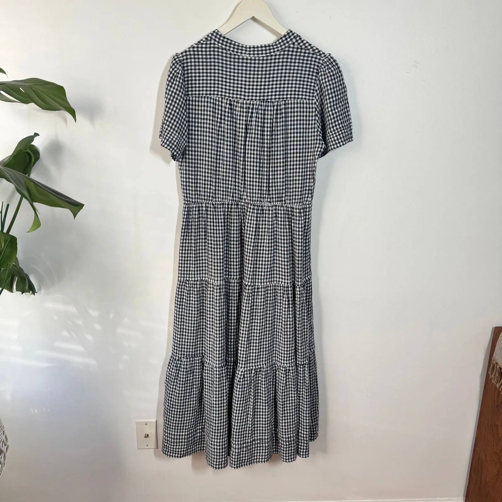 Cynthia Rowley Dress Women M Navy Blue Gingham Plaid Tiered Tradwife Cottagecore - Image 2