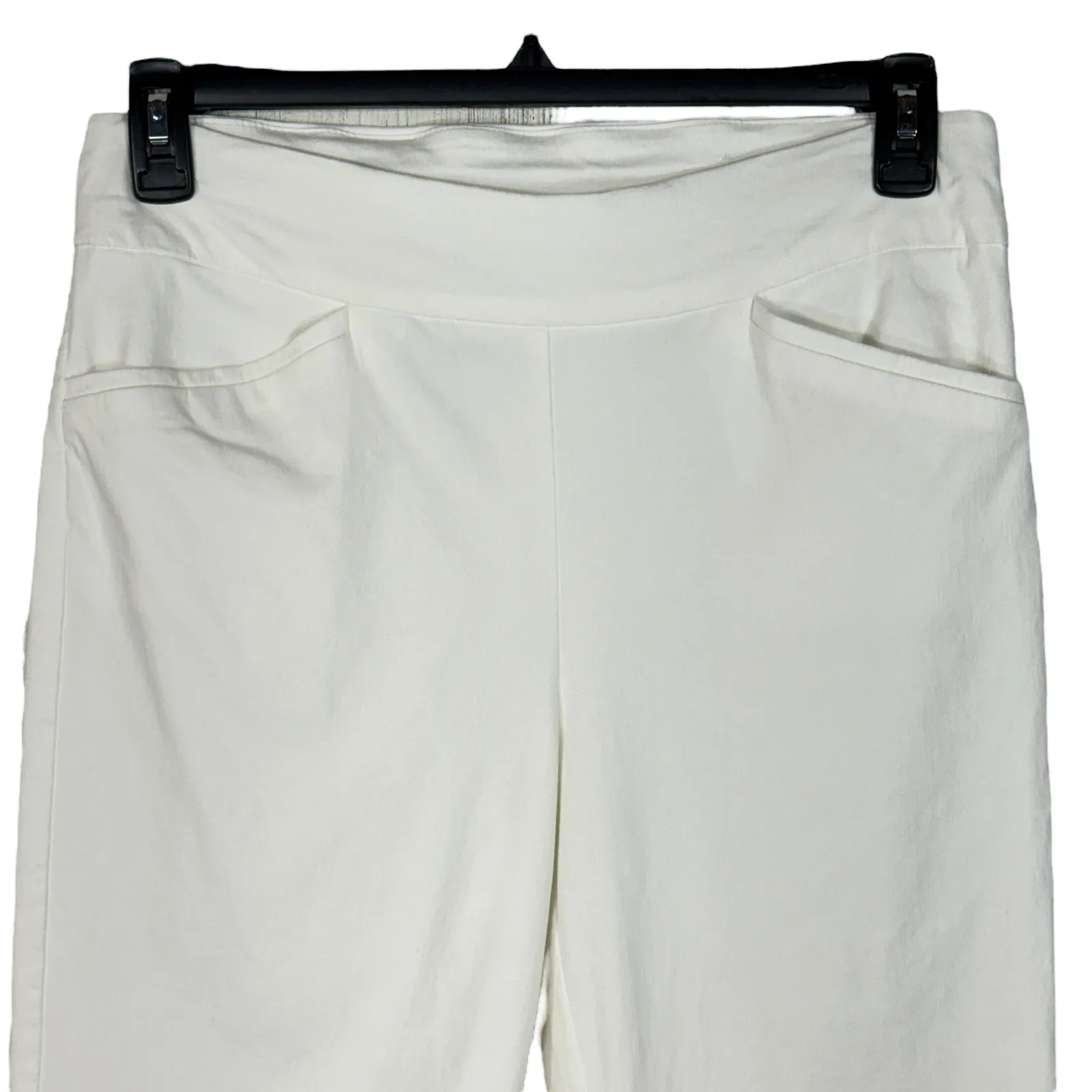 Chico’s SZ 1 (Medium) Crop Pants Perfect Stretch Flat Front Pull-On Fringe White - Image 2